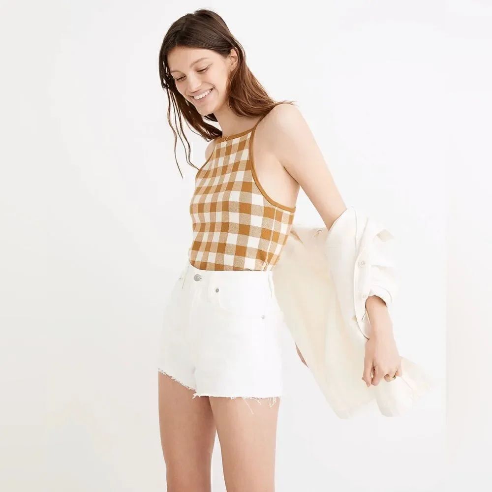 MADEWELL NWT Gingham Apron Sweater Tank Top Antique Gold ItemβND755βSizeβXXS